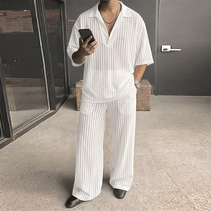 Men'S Fashion Pants - INCERUN Men's Sets Striped Mesh See