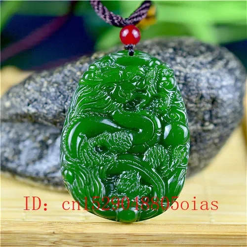 Men'S Fashion Accessories - Natural Green Chinese Jade Dragon Pendant