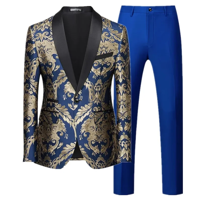 Men'S Dress Pants Fashion - Men’s Business Social Jacquard Suits Blue
