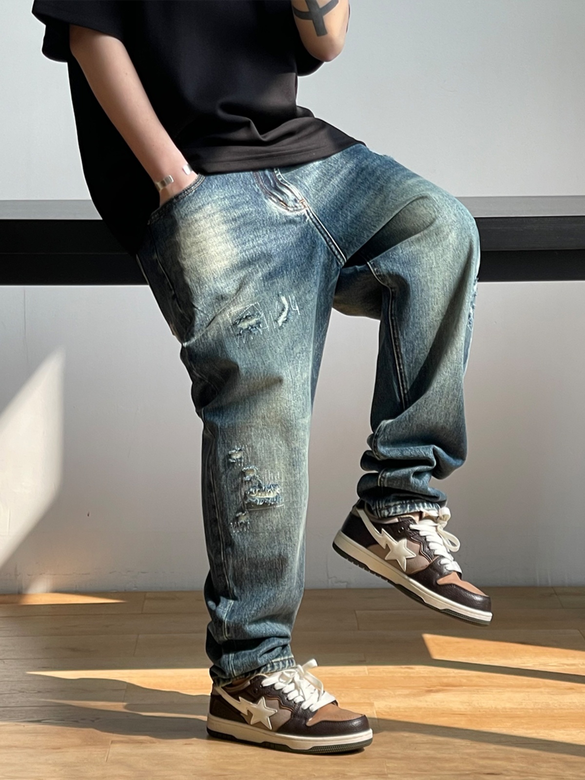Korean Fashion Ripped Baggy Je - огляд і ціна Men'S Fashion With Baggy Jeans