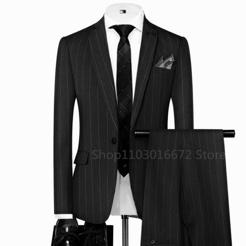 Grey/Black Striped Mens Suits  - огляд і ціна Slim Fit Blazer Men
