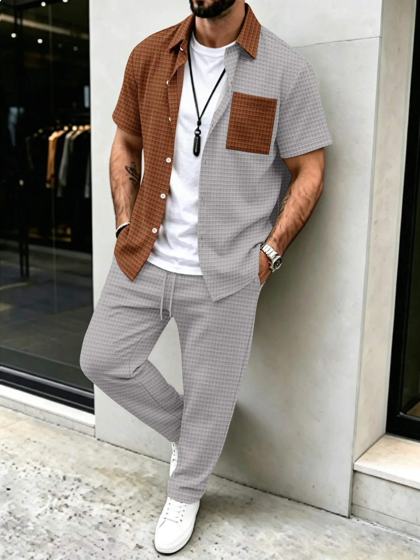 Men's Solid Waffle Pattern Cas - огляд і ціна Men'S Fashion Pants
