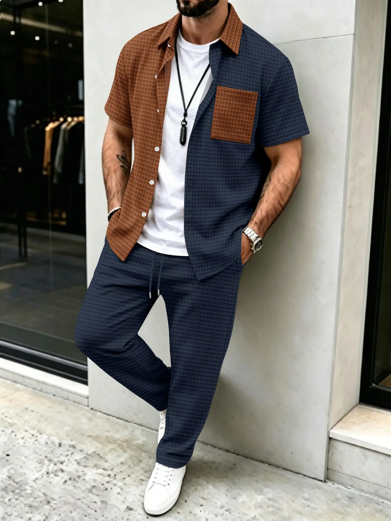 Men's Solid Waffle Pattern Cas - огляд і ціна Men'S Fashion Pants
