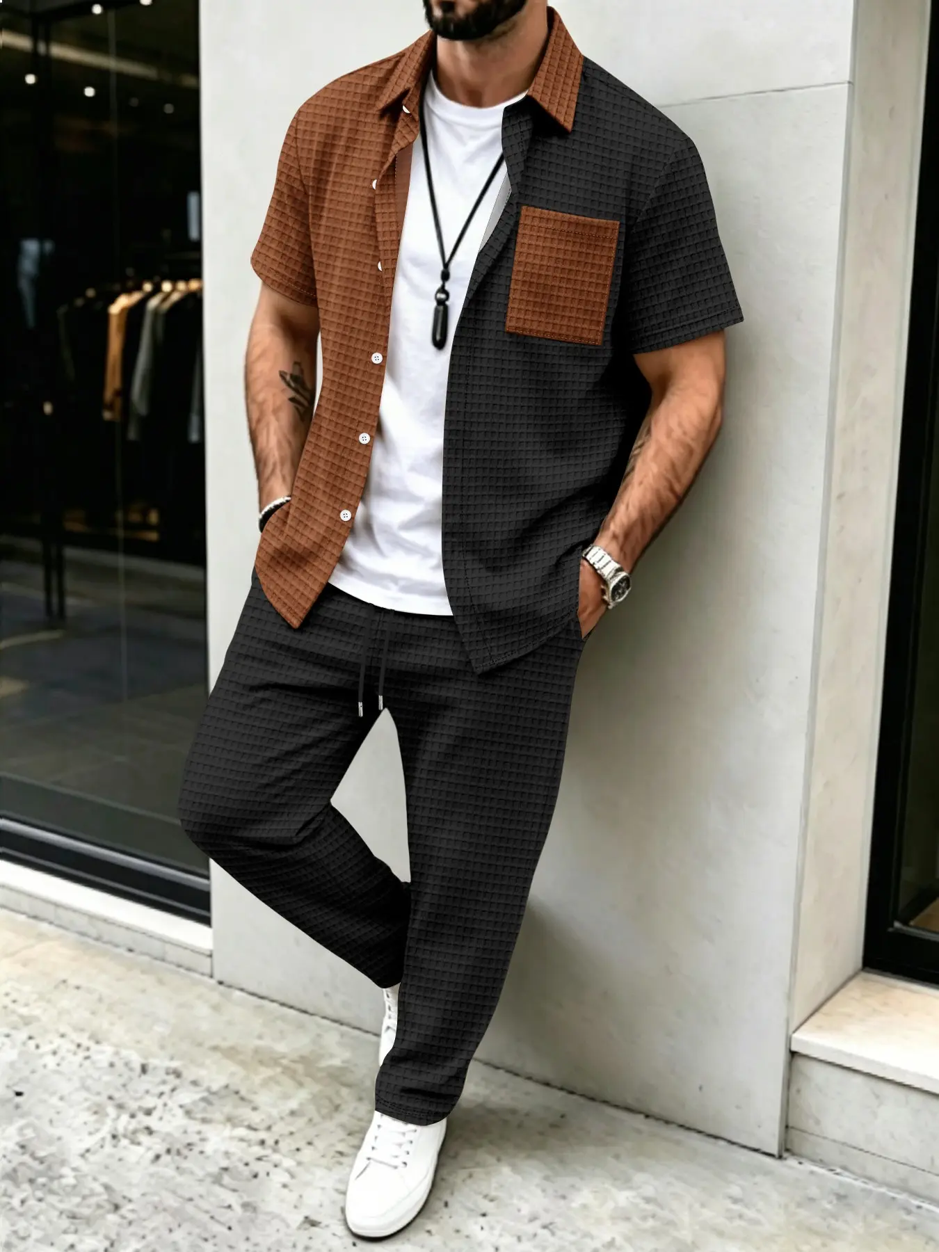 Men's Solid Waffle Pattern Cas - огляд і ціна Men'S Fashion Pants