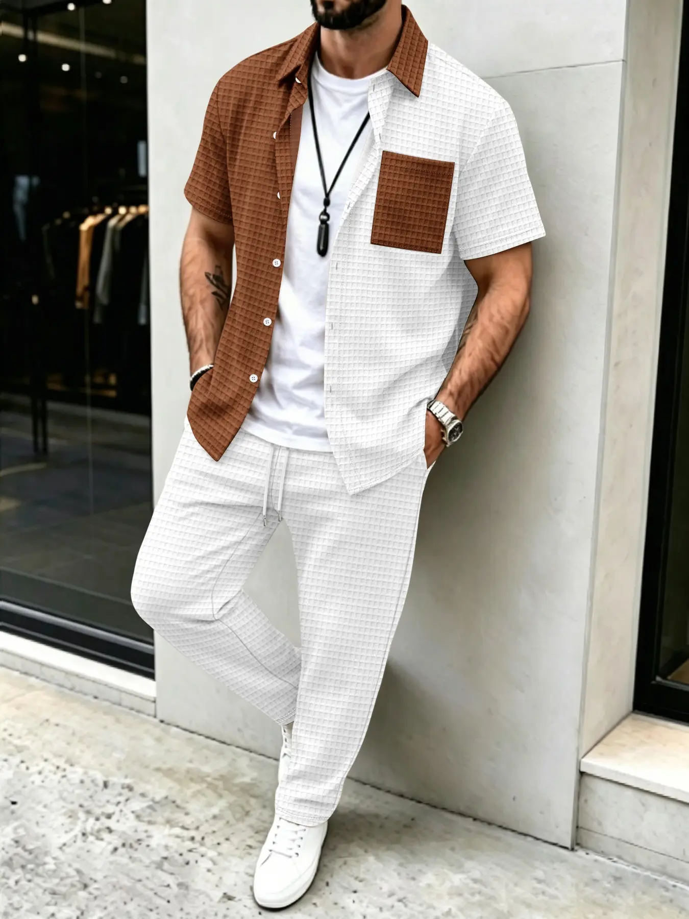 Men's Solid Waffle Pattern Cas - огляд і ціна Men'S Fashion Pants
