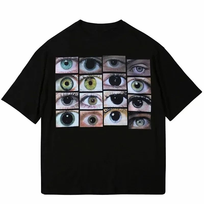 Eyes Printed Harajuku Y2K T-sh - огляд і ціна Mens Fashion Dress Shirts