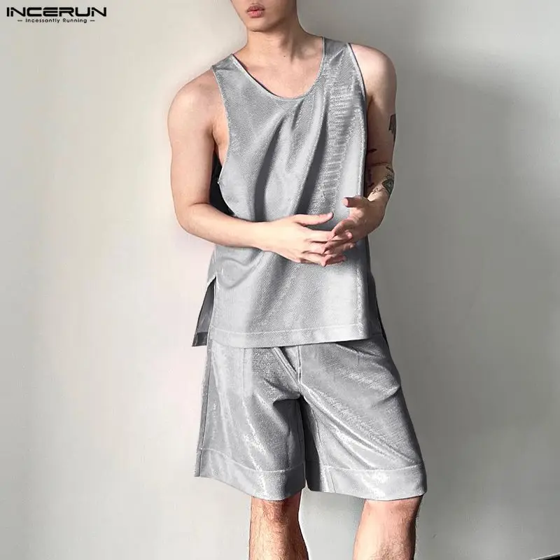 INCERUN Men's Sets Shiny Solid - огляд і ціна Mens Fashion Summer