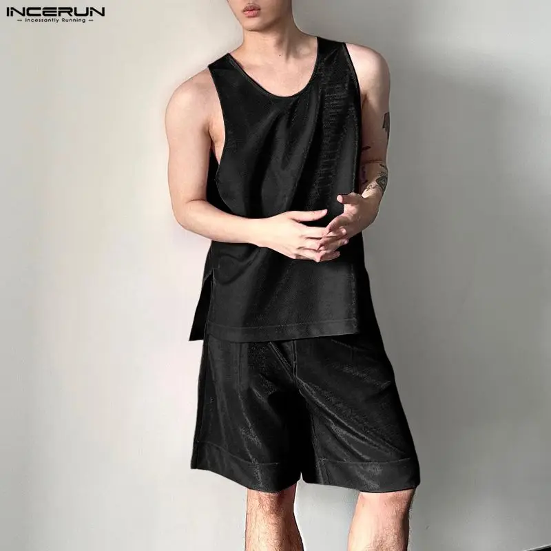 INCERUN Men's Sets Shiny Solid - огляд і ціна Mens Fashion Summer