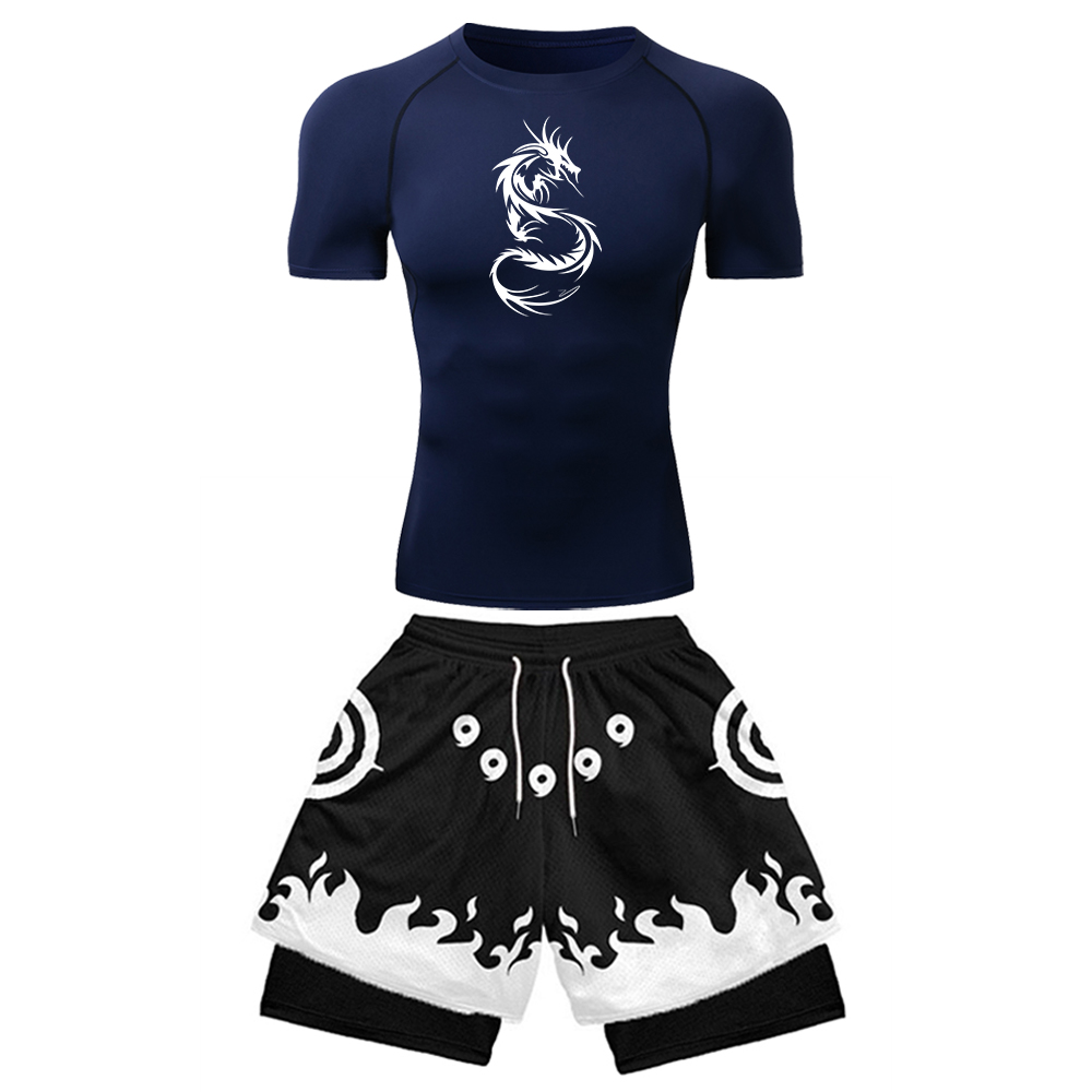 2PCS Men's Anime Gym Set Drago - огляд і ціна Compression Shirt Workout