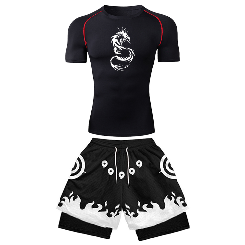 2PCS Men's Anime Gym Set Drago - огляд і ціна Compression Shirt Workout
