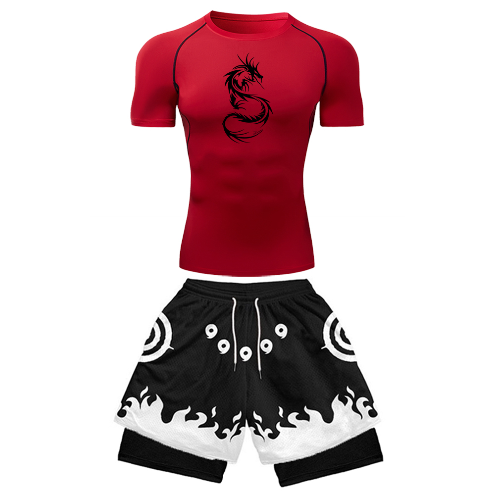 2PCS Men's Anime Gym Set Drago - огляд і ціна Compression Shirt Workout