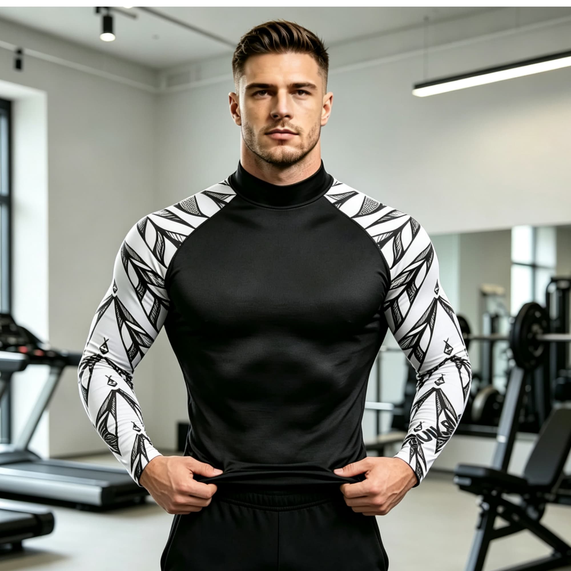 Geometric Print Spliced Mock N - огляд і ціна Compression Shirt Workout