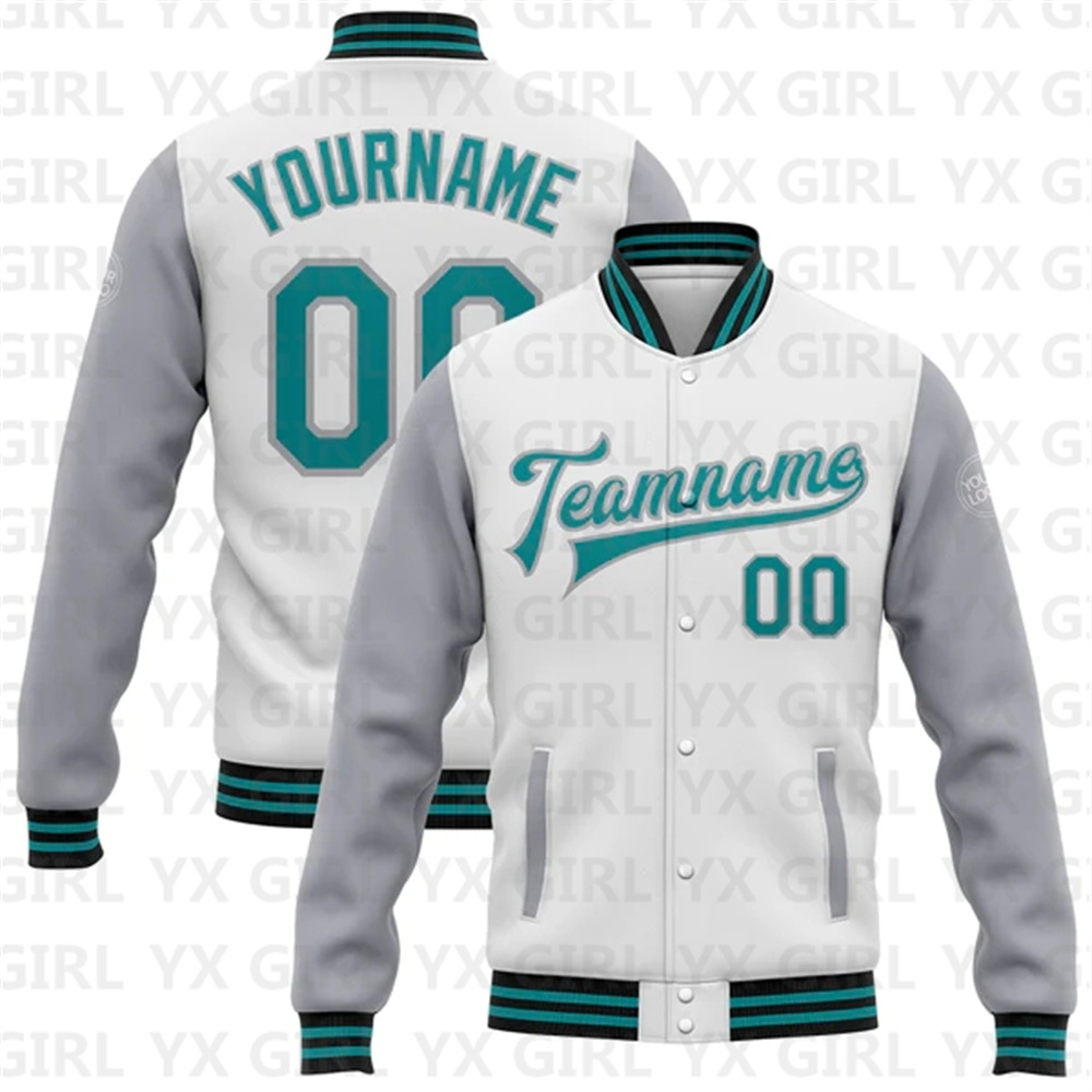 Custom White Teal Gray-Black B - огляд і ціна Varsity Jacket Letterman