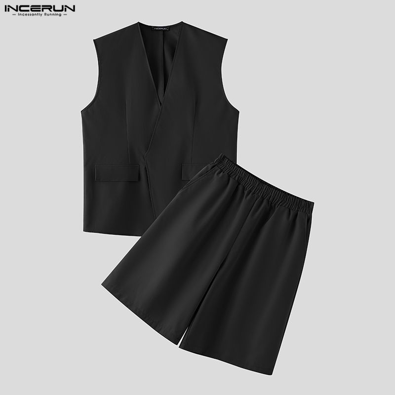 INCERUN Men Sets Solid Color V - огляд і ціна Mens Fashion Summer