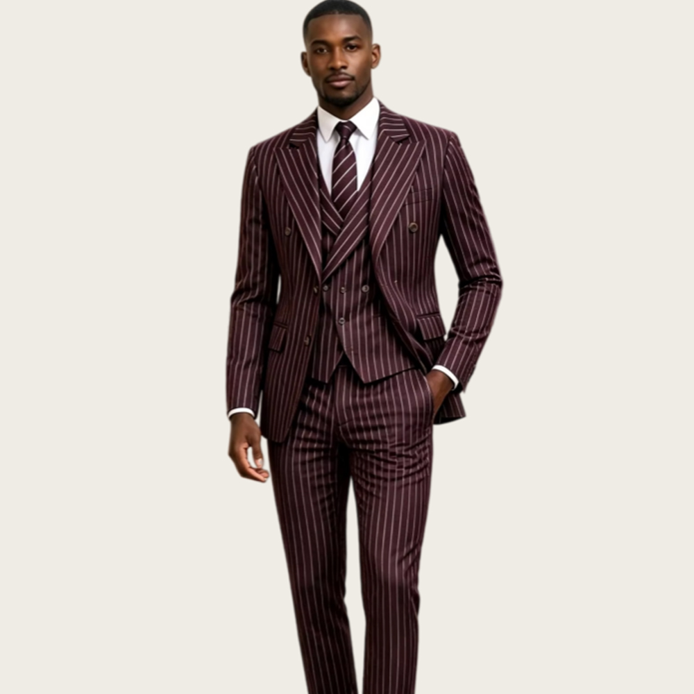 Burgundy Pinstripe Men Suits 3 - огляд і ціна Slim Fit Blazer Men