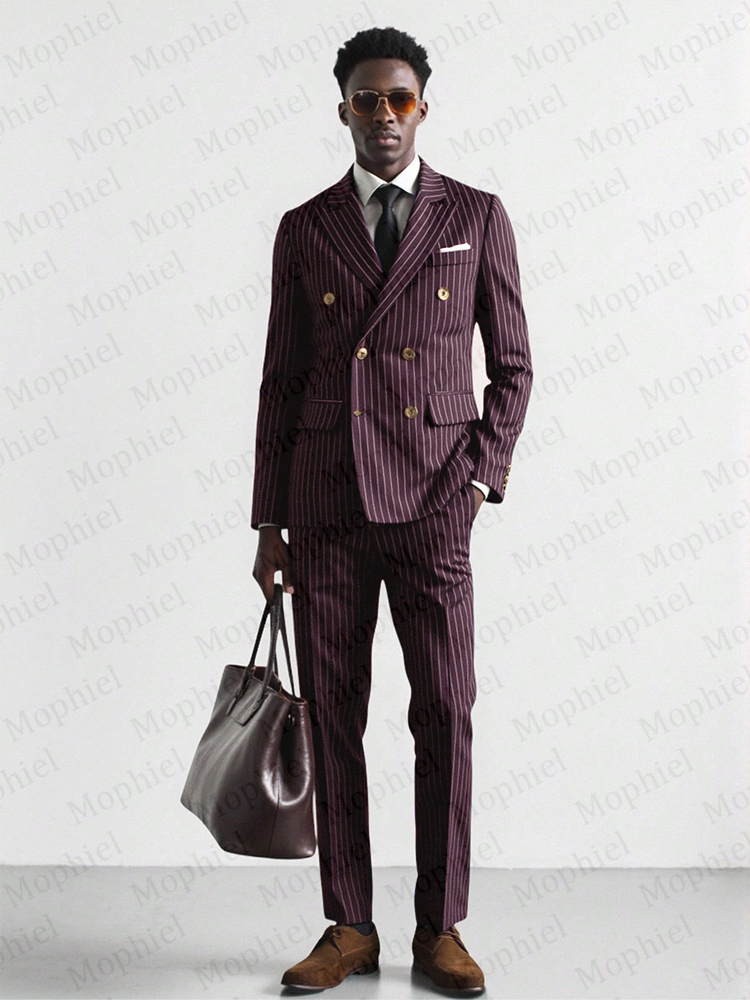 Burgundy Pinstripe Men Suits 3 - огляд і ціна Slim Fit Blazer Men